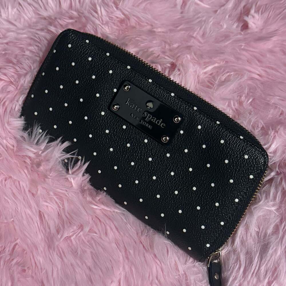Kate Spade Black Polka Dot Zip Around Wallet